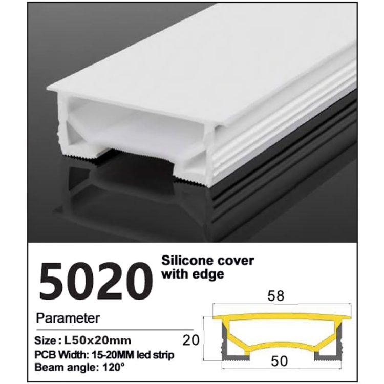 Recessed Flat led strip Silicone Cover with edge - 50*20mm led strip cover