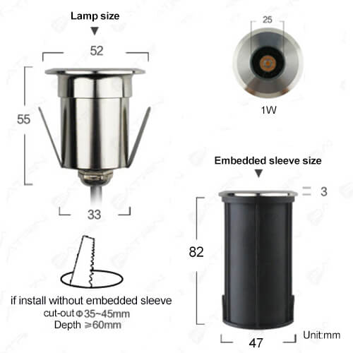 LED inground light Antiglare Dia52mm