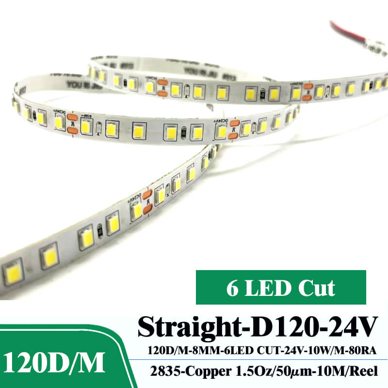New SMD2835 LED strip 8mm 120LED/m 10W/m 24V 80Ra 10m/Reel 1 SMD2835 LED strip 8mm 120LED