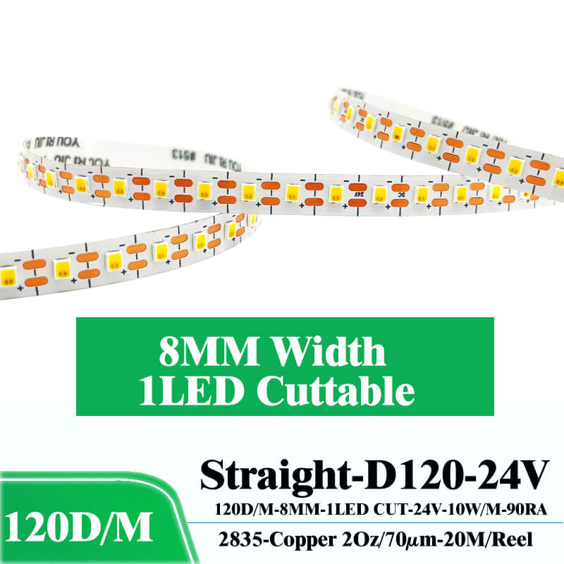 New 1led cuttable Built-in resistor DC24V 120D LED strip SMD2835 8mm 2Oz 10W 90Ra 20m/Reel 1 1led cuttable Built-in resistor DC24V 120D LED strip