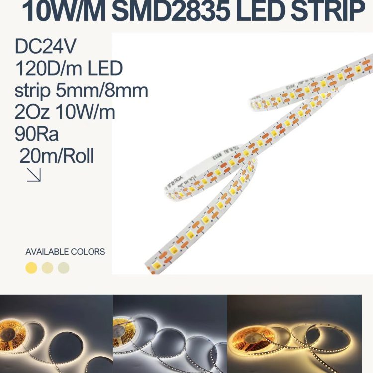 New 1led cuttable Built-in resistor DC24V 120D LED strip SMD2835 8mm 2Oz 10W 90Ra 20m/Reel
