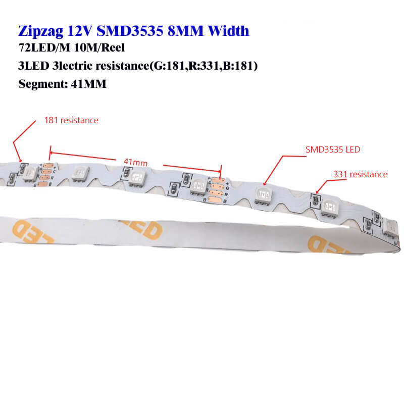 New Zipzag RGB LED strip 72leds/m 12V 3led cuttable 14.4W/m Width 6/8mm 10m/Reel 4 New Zipzag RGB LED strip 72leds/m 12V 3led cuttable 14.4W/m Width 6/8mm 10m/Reel - Image 4