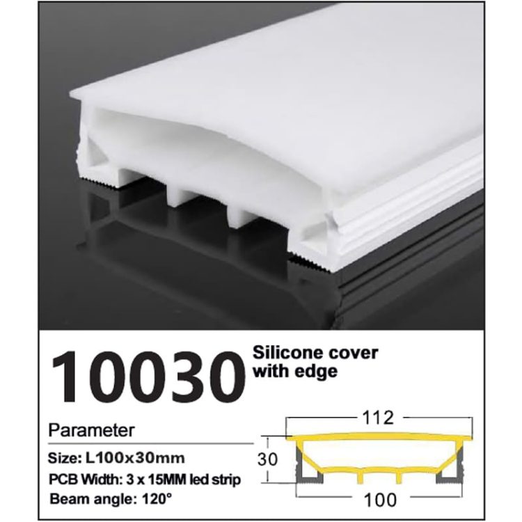 Recessed Flat led strip Silicone Cover with edge - 100*30mm