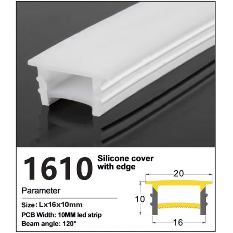 Recessed Silicone Cover for led strip 16*10mm with edge