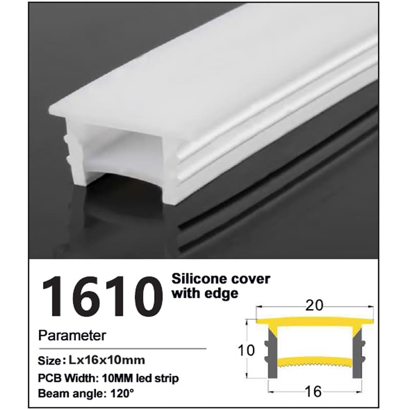 Quality - Recessed Silicone Cover for led strip 16*10mm with edge 1 Recessed Silicone Cover for led strip 16*10mm with edge