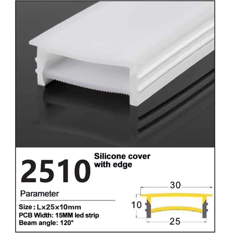 Recessed led strip Silicone Cover with edge 25*10mm - Flexible led silicone cover 1 Recessed led strip Silicone Cover with edge 25*10mm
