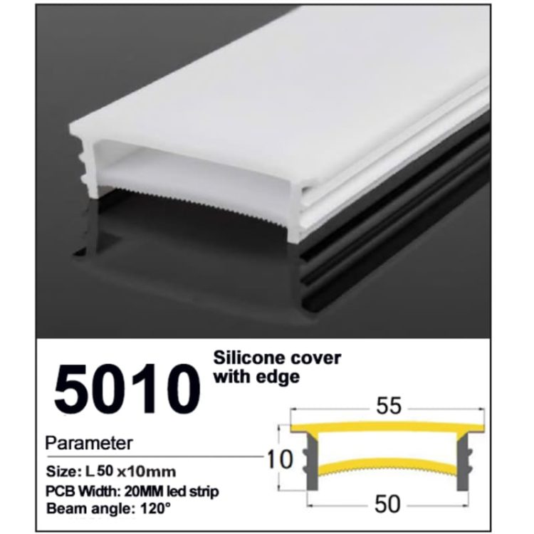 Recessed Flat led strip Silicone Cover with edge - 50*10mm