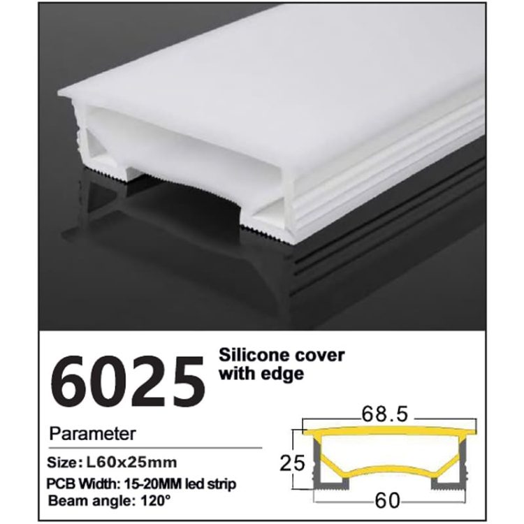 Recessed Flat led strip Silicone Cover with edge - 60*25mm