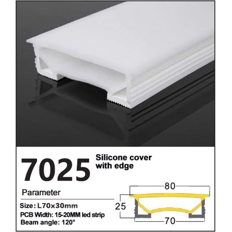 Recessed Flat led strip Silicone Cover with edge - 70*25mm