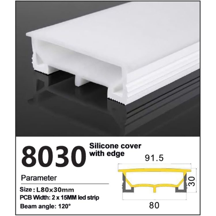 Recessed Flat led strip Silicone Cover with edge - 80*30mm